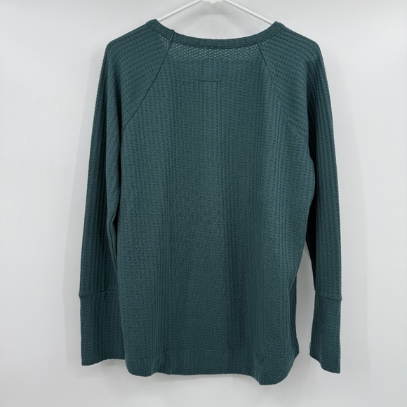 Chaser Top Women XL Green Long Sleeve Waffle Knit Button Cuffs Round Neck - Picture 5 of 11